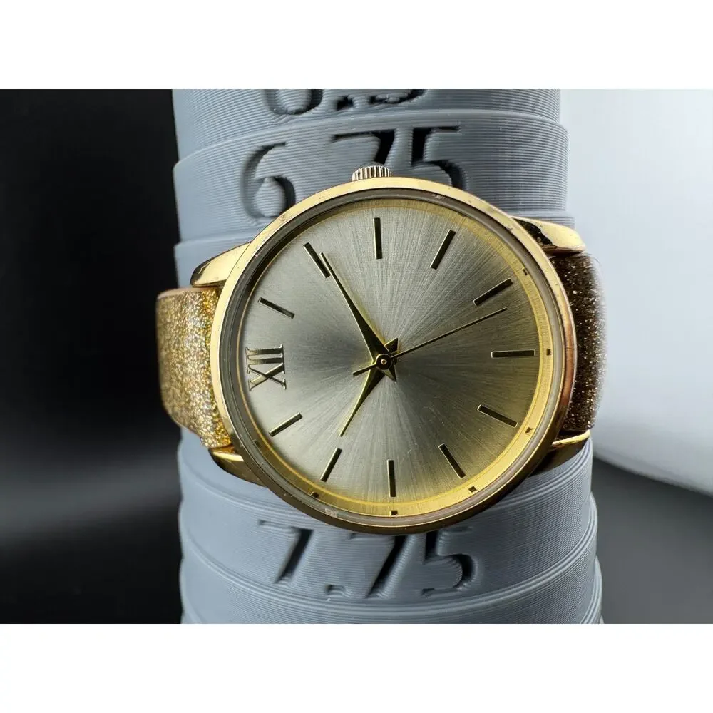 FMD Ladies Gold-Tone Watch, Glitter Strap, Roman XII